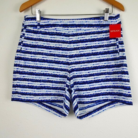 Spanx Sunshine Shorts Women's Size L Blue White Stripe Pull On Slimming